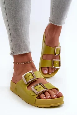 ZAXY Damskie Klapki Gładkie LL285077 Limonkowe Zielony