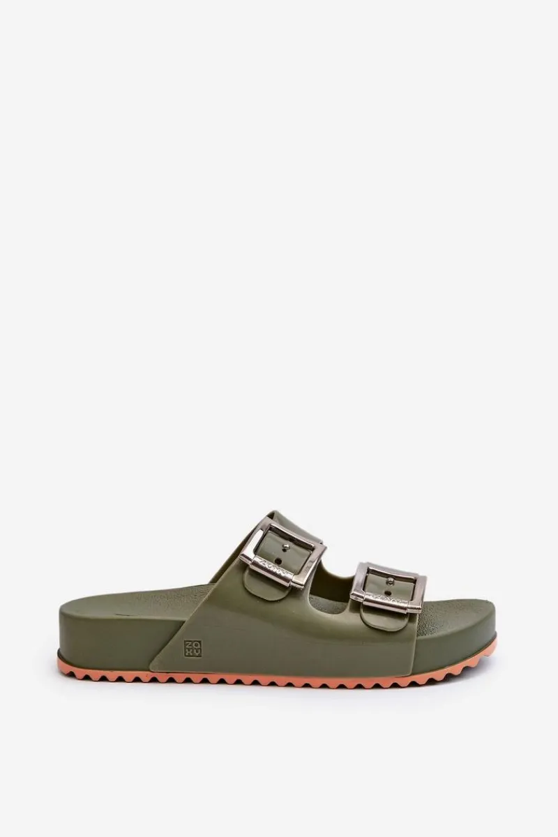 Sale Damskie Klapki Gładkie NN285057 Ciemnozielone Damskie Klapki Damskie Klasyczne