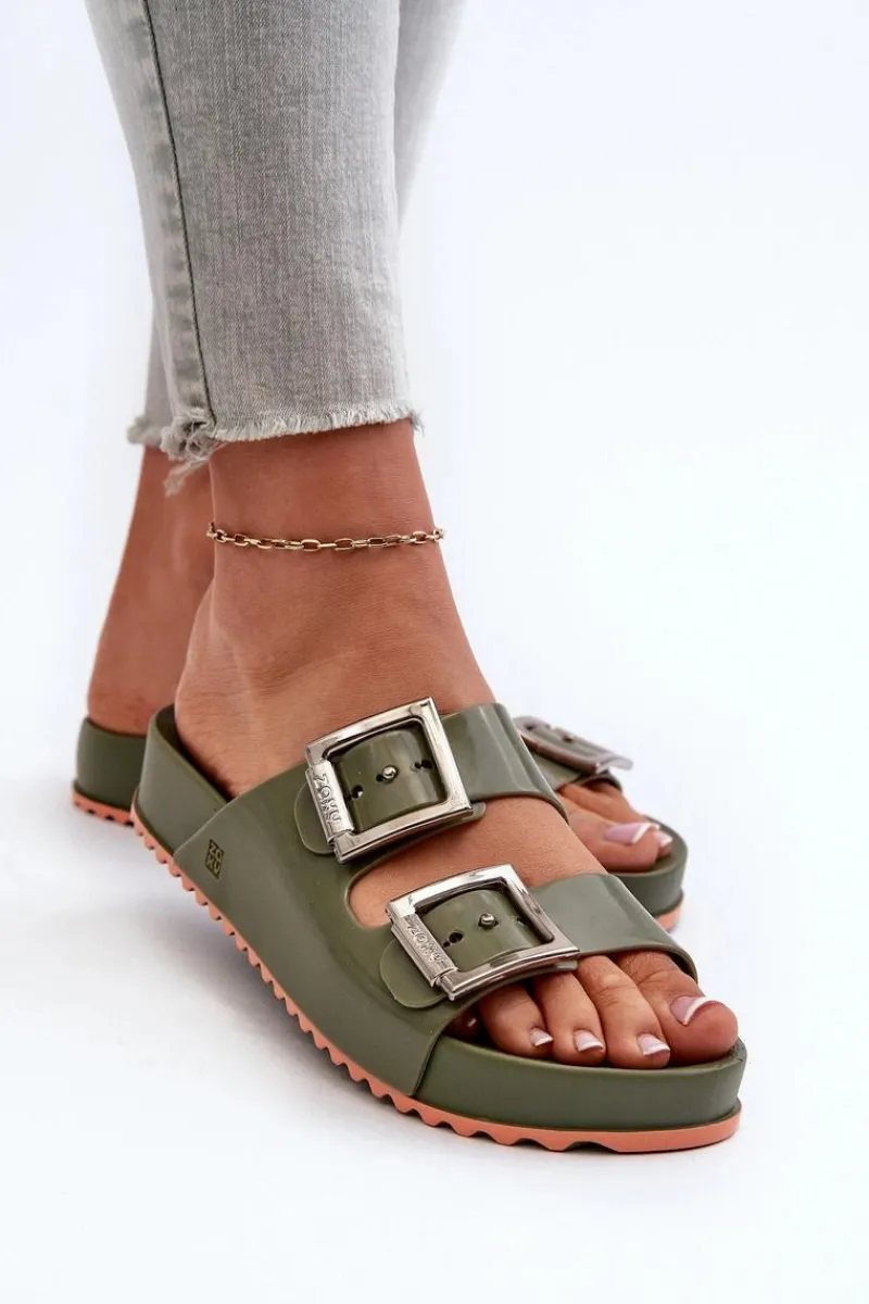 Sale Damskie Klapki Gładkie NN285057 Ciemnozielone Damskie Klapki Damskie Klasyczne