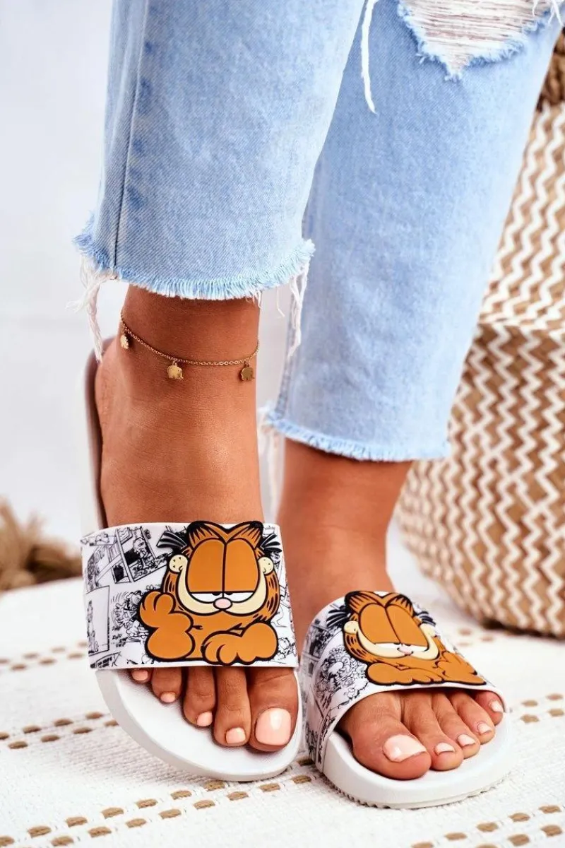 Outlet Damskie Klapki Garfield Białe FF285074 Damskie Klapki Sportowe|Klapki Damskie Klasyczne