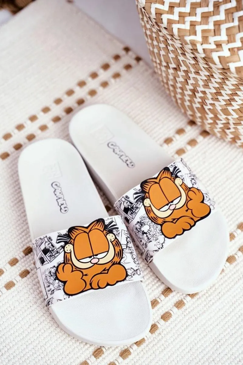 Outlet Damskie Klapki Garfield Białe FF285074 Damskie Klapki Sportowe|Klapki Damskie Klasyczne