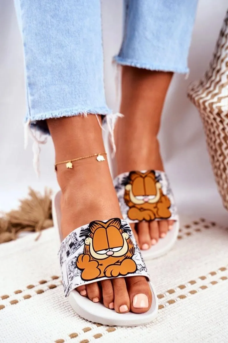 Outlet Damskie Klapki Garfield Białe FF285074 Damskie Klapki Sportowe|Klapki Damskie Klasyczne