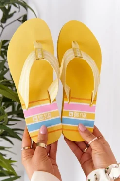 Online Big Star Shoes Damskie Klapki Japonki Big Star HH274A055 Żółte
