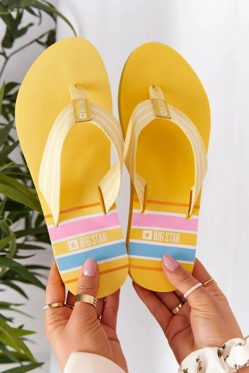 Online Big Star Shoes Damskie Klapki Japonki Big Star HH274A055 Żółte
