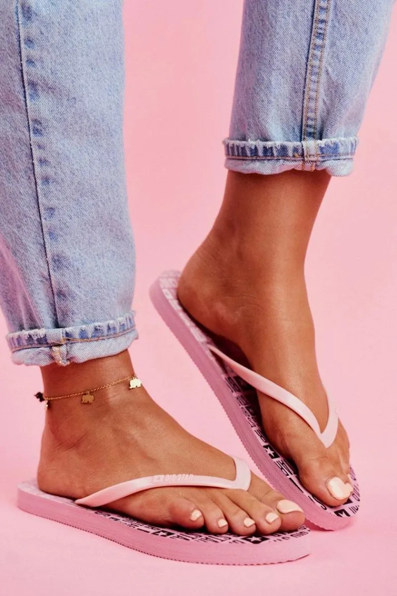 Big Star Shoes Damskie Klapki Japonki Big Star FF274A304 Różowe