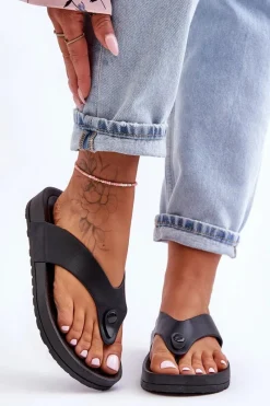 Clearance Boto Damskie Klapki Japonki Na Platformie Czarne Bellitta