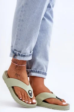 Boto Damskie Klapki Japonki Na Platformie Zielone Bellitta