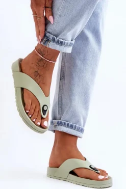 Boto Damskie Klapki Japonki Na Platformie Zielone Bellitta