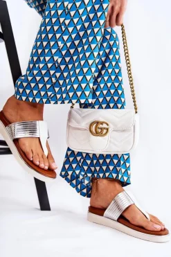 Klapki Damskie Big Star|Klapki Damskie Japonki>Boto Damskie Klapki Japonki Na Platformie Biało-Srebrne Morissa