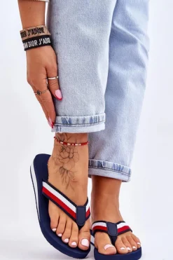 Klapki Damskie Big Star|Klapki Damskie Japonki>Big Star Shoes Damskie Klapki Japonki Na Platformie Big Star LL274779 Granatowe Niebieski