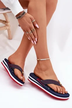 New Big Star Shoes Damskie Klapki Japonki Na Koturnie Big Star RR274A126 Granatowe