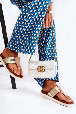 Damskie Klapki Japonki Na Platformie Beżowo-Złote Morissa Damskie Klapki Damskie Big Star|Klapki Damskie Japonki