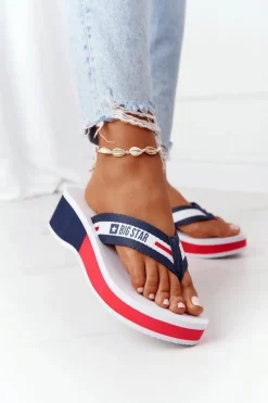 Klapki Na Koturnie|Klapki Na Obcasie>Big Star Shoes Damskie Klapki Japonki Na Koturnie Big Star HH274A093 Białe