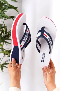 Klapki Na Koturnie|Klapki Na Obcasie>Big Star Shoes Damskie Klapki Japonki Na Koturnie Big Star HH274A093 Białe