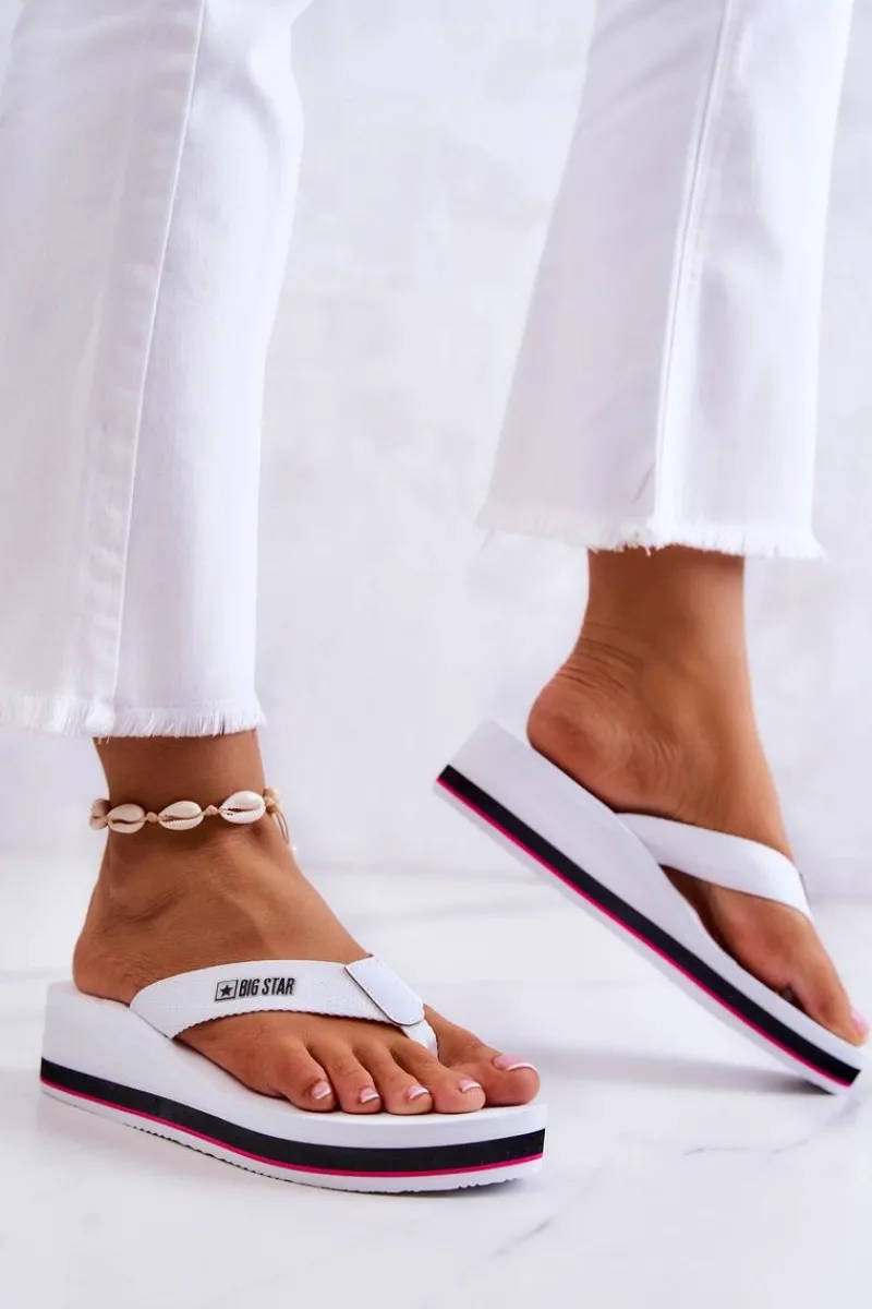 Discount Damskie Klapki Japonki Na Koturnie Big Star JJ274A333 Białe Damskie Klapki Na Koturnie|Klapki Na Obcasie