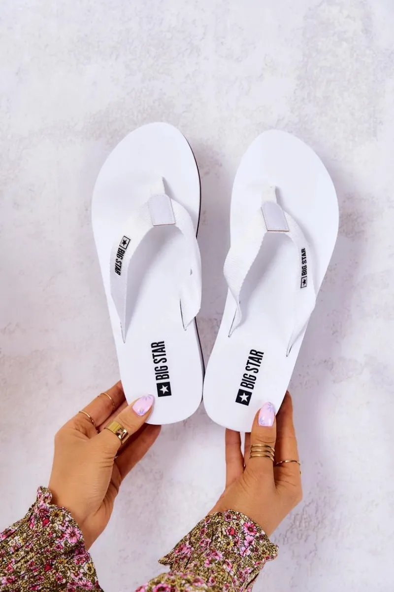 Discount Damskie Klapki Japonki Na Koturnie Big Star JJ274A333 Białe Damskie Klapki Na Koturnie|Klapki Na Obcasie