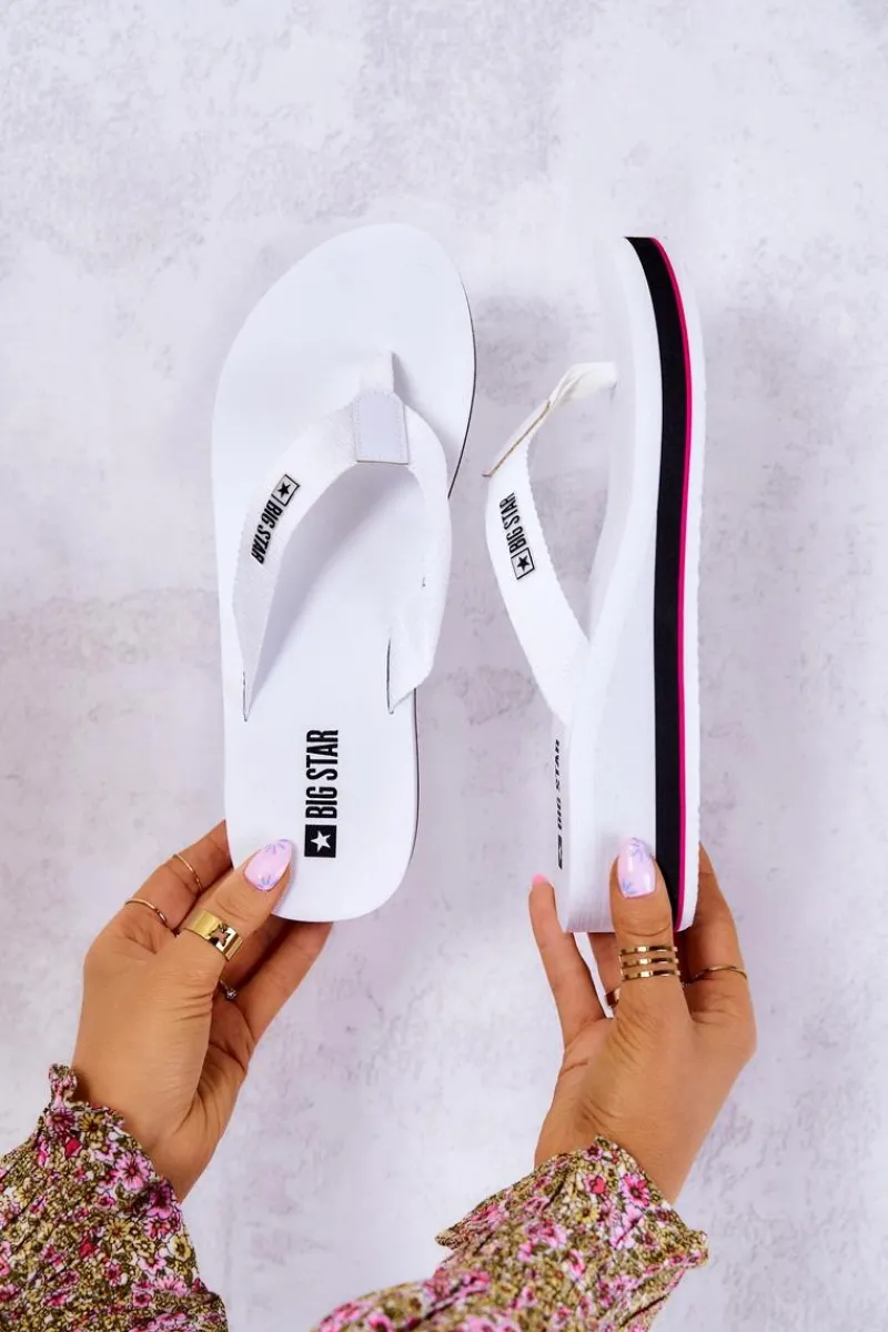 Discount Damskie Klapki Japonki Na Koturnie Big Star JJ274A333 Białe Damskie Klapki Na Koturnie|Klapki Na Obcasie