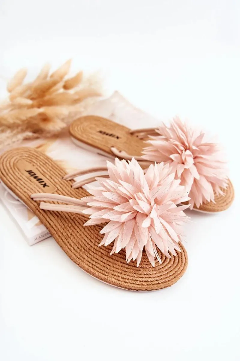 Clearance Boto Damskie Klapki Japonki Z Materiałową Ozdobą Jasnoróżowe Eviana