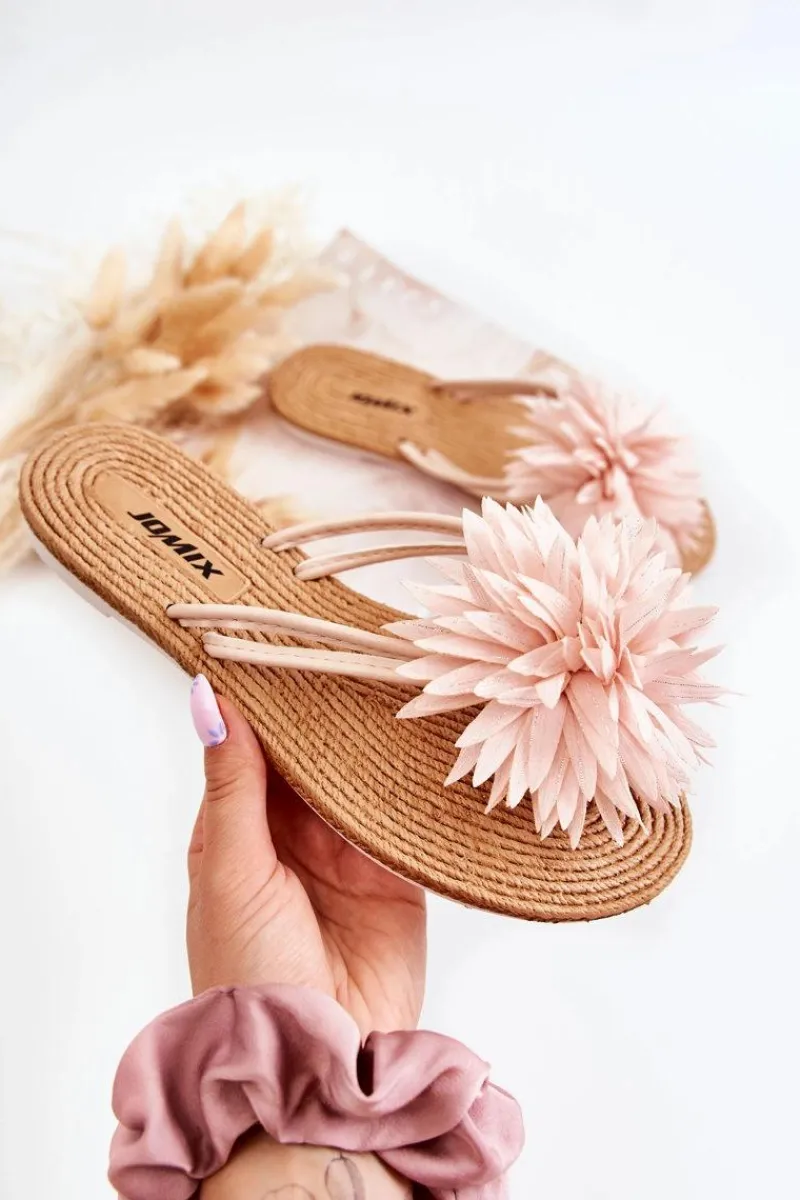 Clearance Boto Damskie Klapki Japonki Z Materiałową Ozdobą Jasnoróżowe Eviana