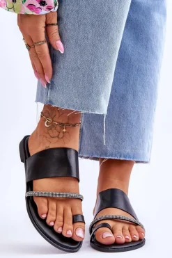 Discount Damskie Klapki Japonki Z Ozdobnym Paskiem Czarne Sublime Damskie Klapki Damskie Japonki