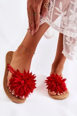 Klapki Damskie Japonki>Boto Damskie Klapki Japonki Z Materiałową Ozdobą Czerwone Eviana Czerwony