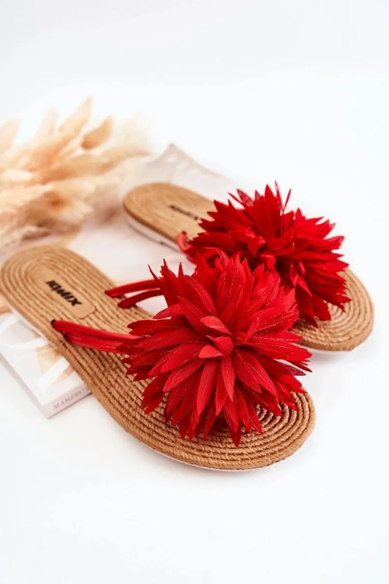 Klapki Damskie Japonki>Boto Damskie Klapki Japonki Z Materiałową Ozdobą Czerwone Eviana Czerwony