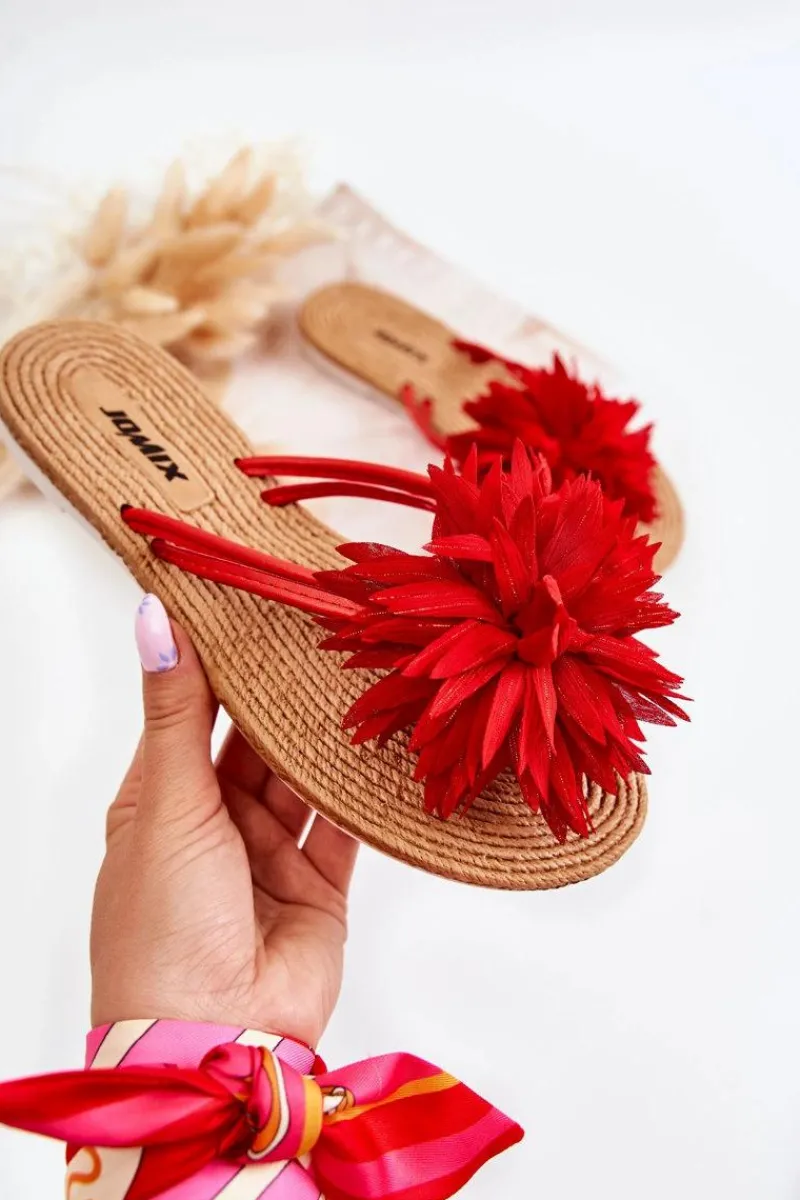 Klapki Damskie Japonki>Boto Damskie Klapki Japonki Z Materiałową Ozdobą Czerwone Eviana Czerwony