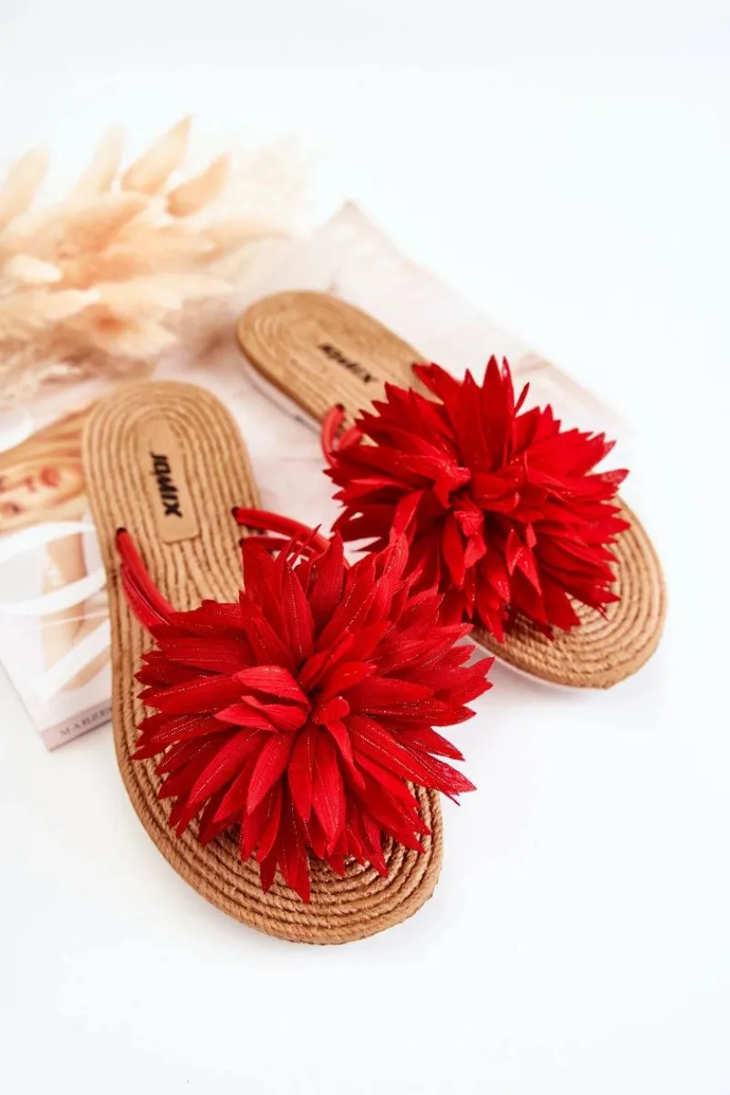 Klapki Damskie Japonki>Boto Damskie Klapki Japonki Z Materiałową Ozdobą Czerwone Eviana Czerwony