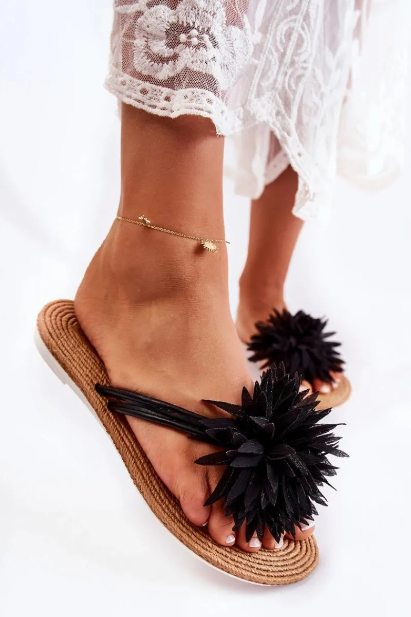 Best Damskie Klapki Japonki Z Materiałową Ozdobą Czarne Eviana Damskie Klapki Damskie Klasyczne