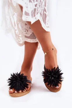 Best Damskie Klapki Japonki Z Materiałową Ozdobą Czarne Eviana Damskie Klapki Damskie Klasyczne