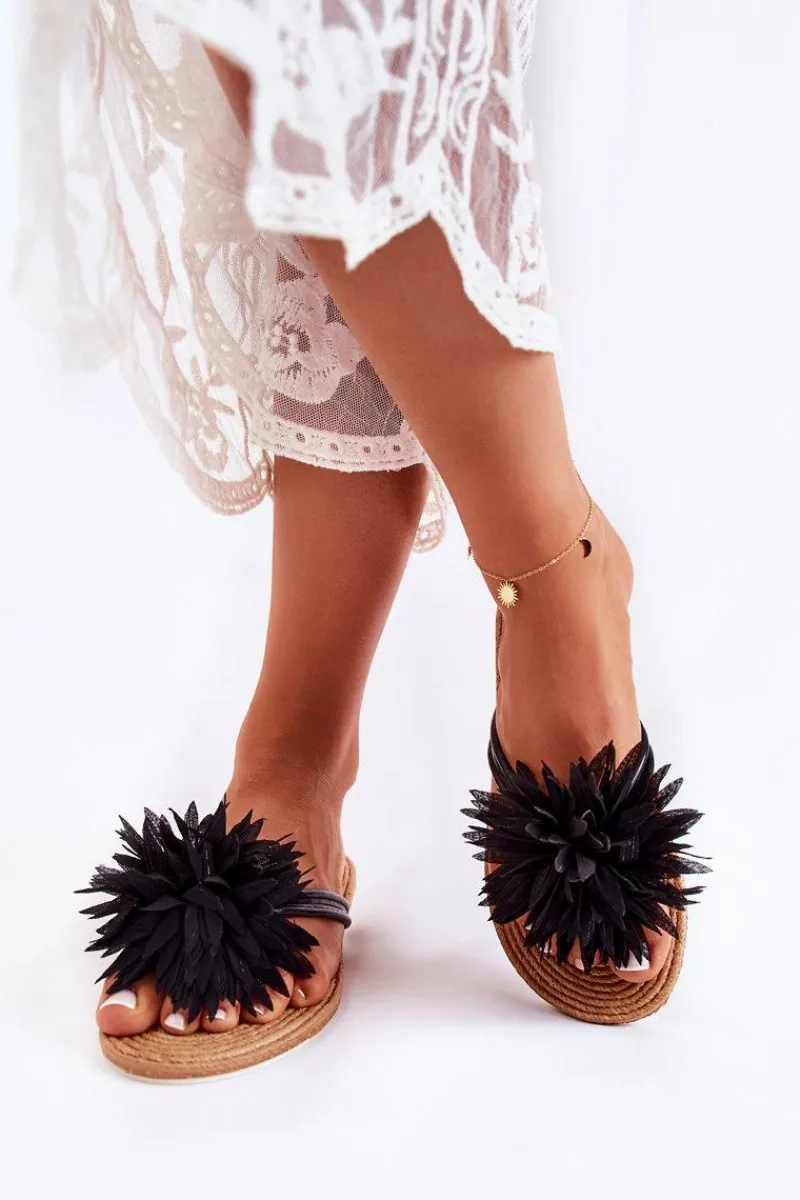 Best Damskie Klapki Japonki Z Materiałową Ozdobą Czarne Eviana Damskie Klapki Damskie Klasyczne