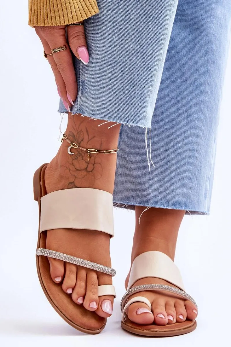 Klapki Damskie Japonki>Boto Damskie Klapki Japonki Z Ozdobnym Paskiem Beżowe Sublime