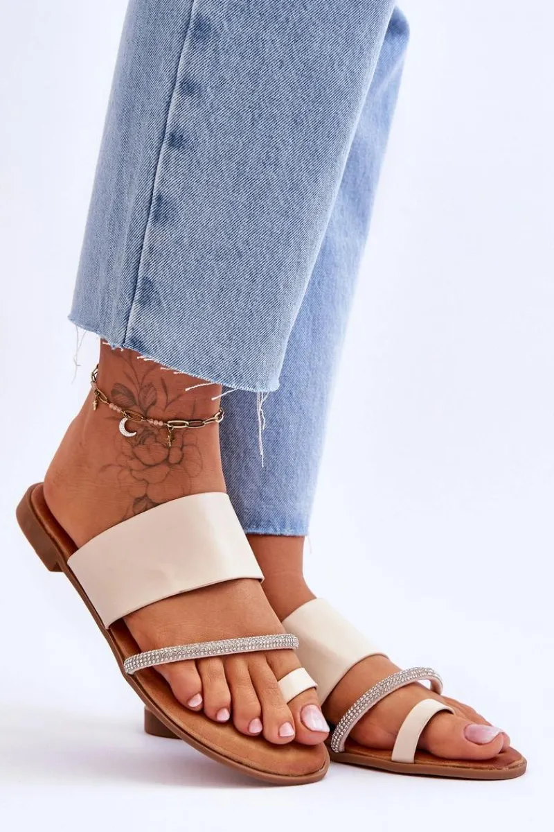 Klapki Damskie Japonki>Boto Damskie Klapki Japonki Z Ozdobnym Paskiem Beżowe Sublime