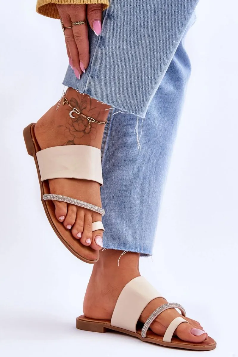 Klapki Damskie Japonki>Boto Damskie Klapki Japonki Z Ozdobnym Paskiem Beżowe Sublime