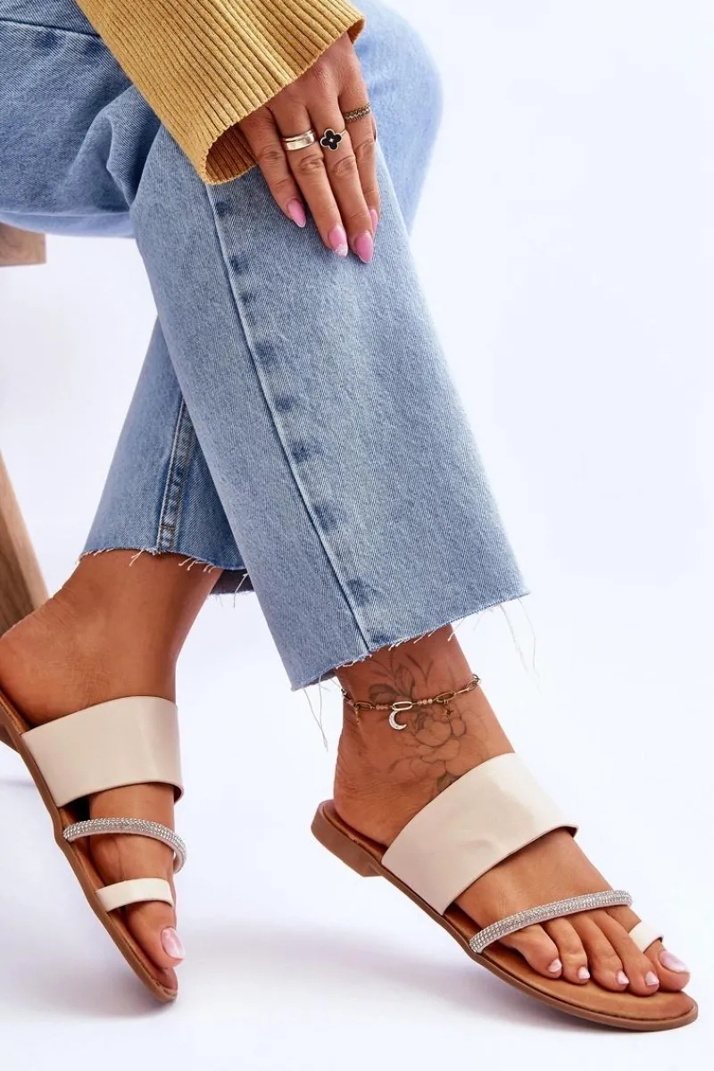 Klapki Damskie Japonki>Boto Damskie Klapki Japonki Z Ozdobnym Paskiem Beżowe Sublime