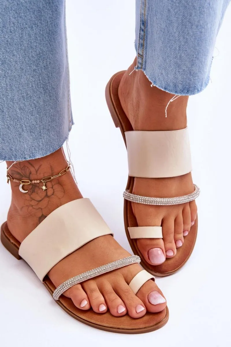 Klapki Damskie Japonki>Boto Damskie Klapki Japonki Z Ozdobnym Paskiem Beżowe Sublime