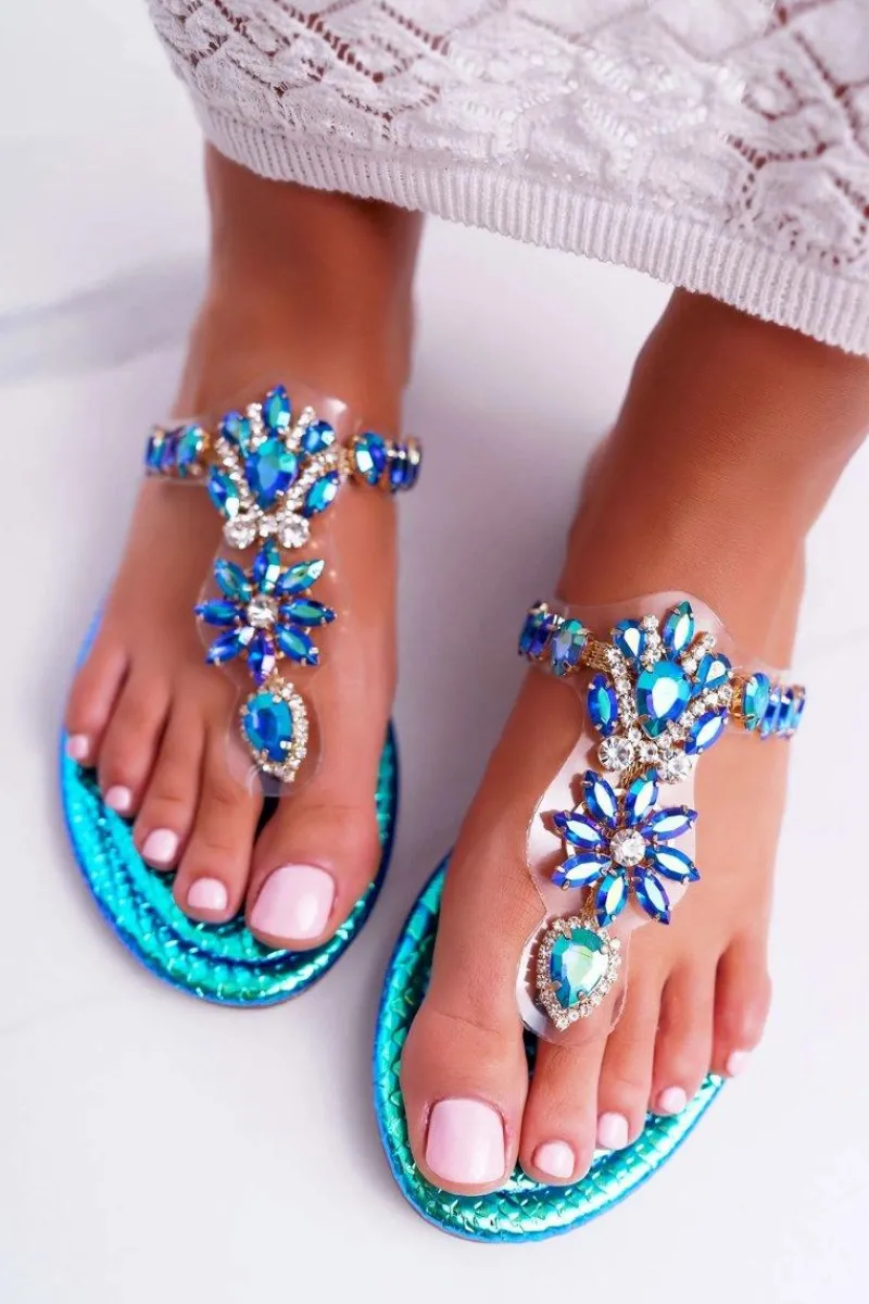 Klapki Damskie Japonki>Boto Damskie Klapki Lu Boo Japonki Kryształy Niebieskie Conathe