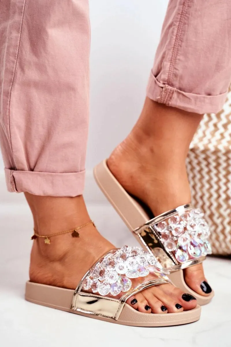 Sale Damskie Klapki Lu Boo Kryształki Beżowe Bobbi Damskie Klapki Damskie Klasyczne