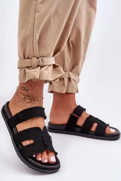 Outlet Damskie Klapki Materiałowe Na Rzep Czarne Lamirose Damskie Klapki Na Platformie|Klapki Damskie Klasyczne