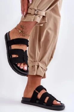 Outlet Damskie Klapki Materiałowe Na Rzep Czarne Lamirose Damskie Klapki Na Platformie|Klapki Damskie Klasyczne