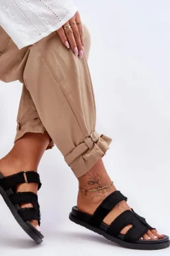 Outlet Damskie Klapki Materiałowe Na Rzep Czarne Lamirose Damskie Klapki Na Platformie|Klapki Damskie Klasyczne