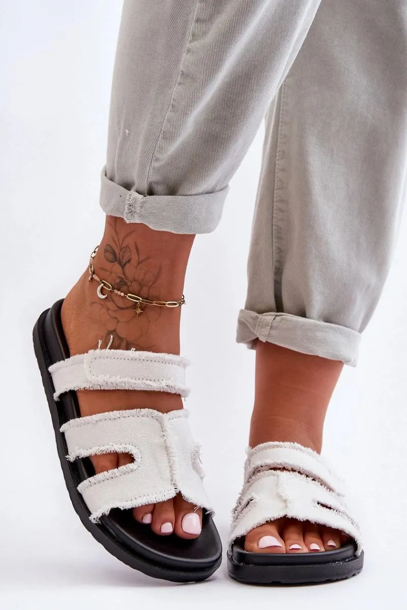 Damskie Klapki Materiałowe Na Rzep Białe Lamirose Damskie Klapki Damskie Klasyczne|Klapki Na Platformie