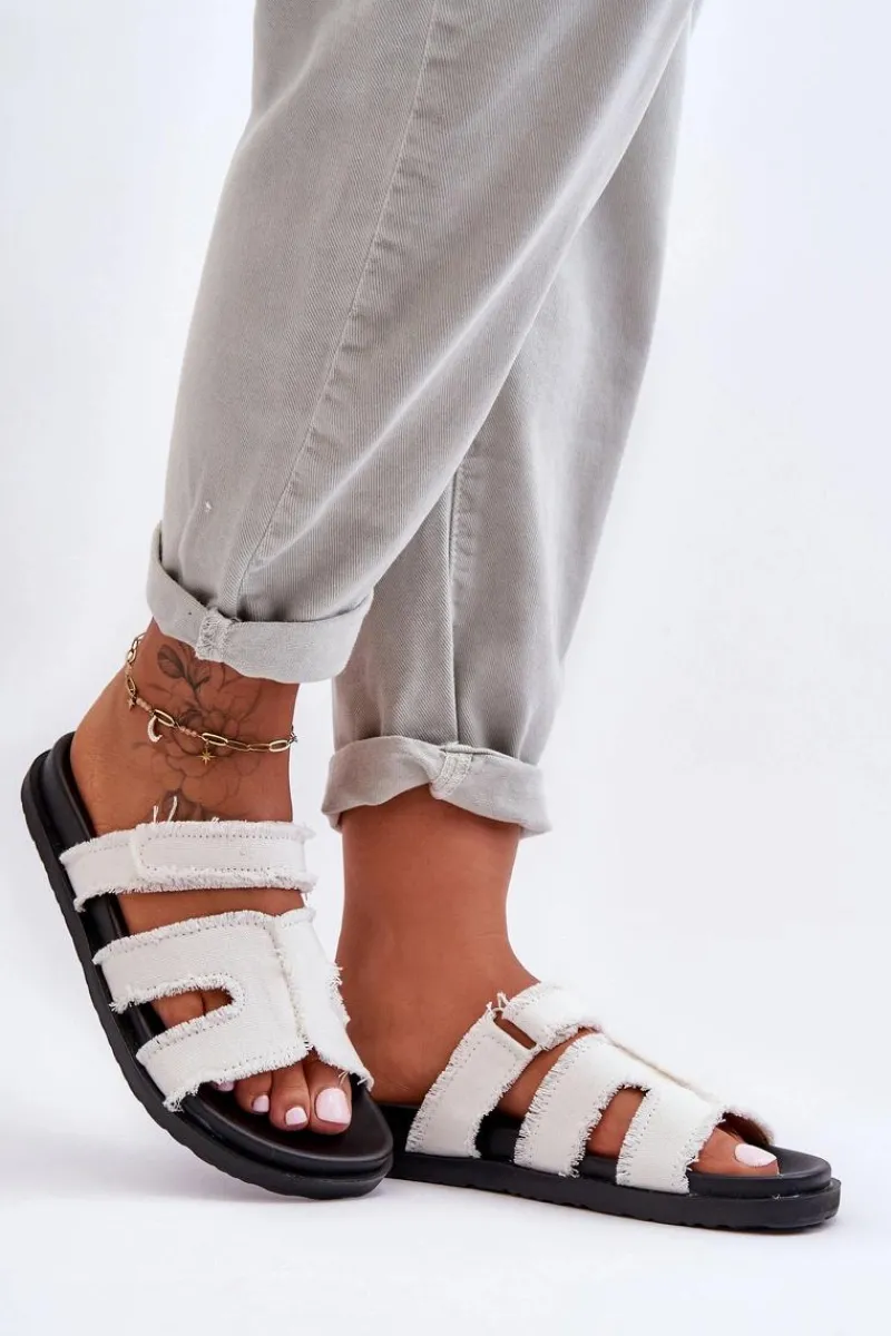 Damskie Klapki Materiałowe Na Rzep Białe Lamirose Damskie Klapki Damskie Klasyczne|Klapki Na Platformie