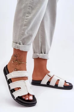 Damskie Klapki Materiałowe Na Rzep Białe Lamirose Damskie Klapki Damskie Klasyczne|Klapki Na Platformie