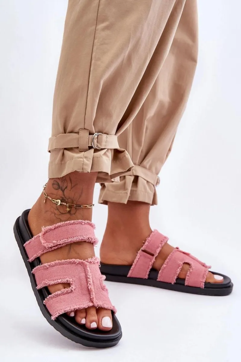 New Boto Damskie Klapki Materiałowe Na Rzep Różowe Lamirose Różowy