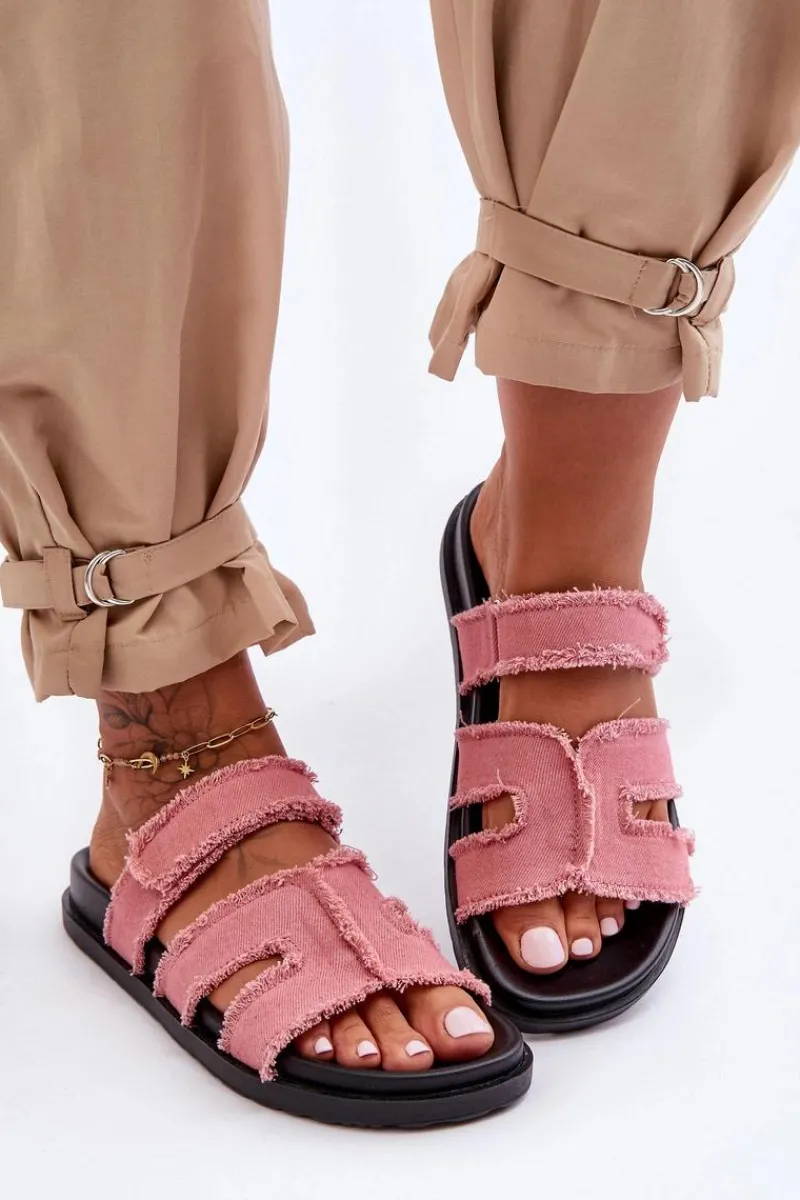 New Boto Damskie Klapki Materiałowe Na Rzep Różowe Lamirose Różowy