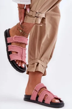 New Boto Damskie Klapki Materiałowe Na Rzep Różowe Lamirose Różowy