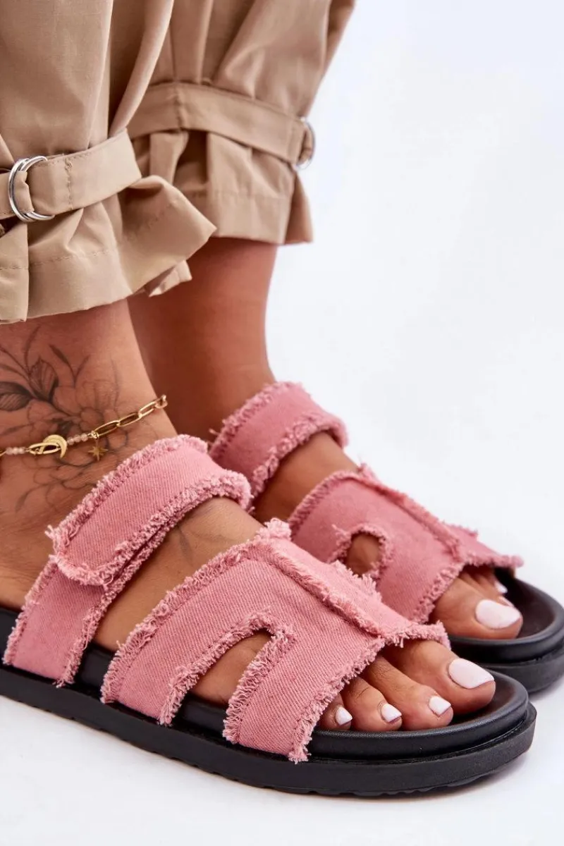 New Boto Damskie Klapki Materiałowe Na Rzep Różowe Lamirose Różowy