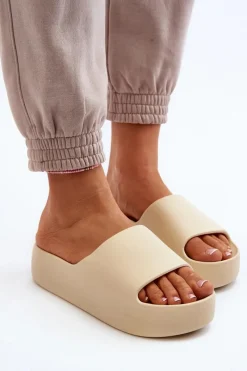 Clearance Boto Damskie Klapki Na Grubej Podeszwie Beżowe Oreithano Beżowy