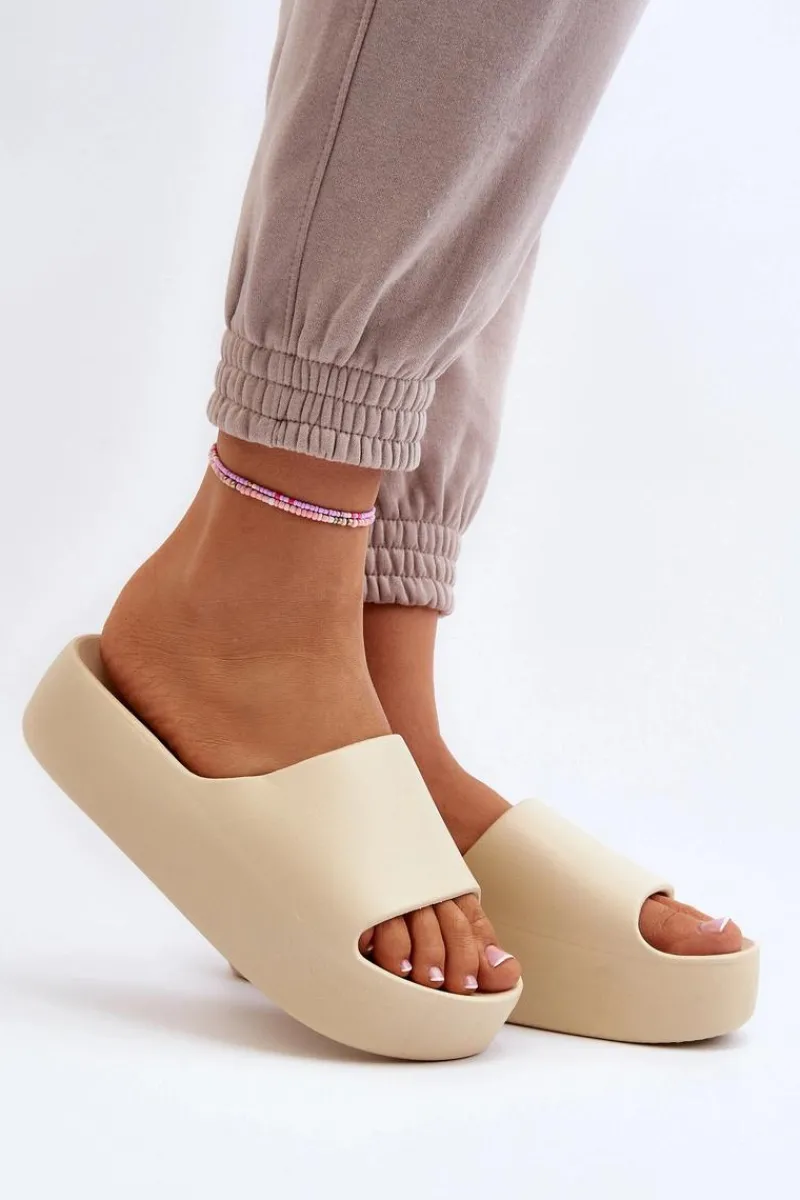 Clearance Boto Damskie Klapki Na Grubej Podeszwie Beżowe Oreithano Beżowy